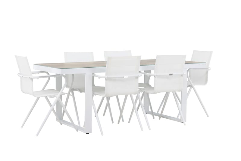 Merlo Matgrupp 200 cm + 6 st Alling Matstolar Vit - Utemöbler - Utegrupp - Matgrupp utomhus
