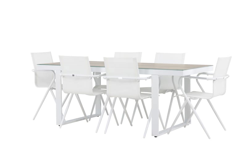 Merlo Matgrupp 200 cm + 6 st Alling Matstolar Vit - Utemöbler - Utegrupp - Matgrupp utomhus