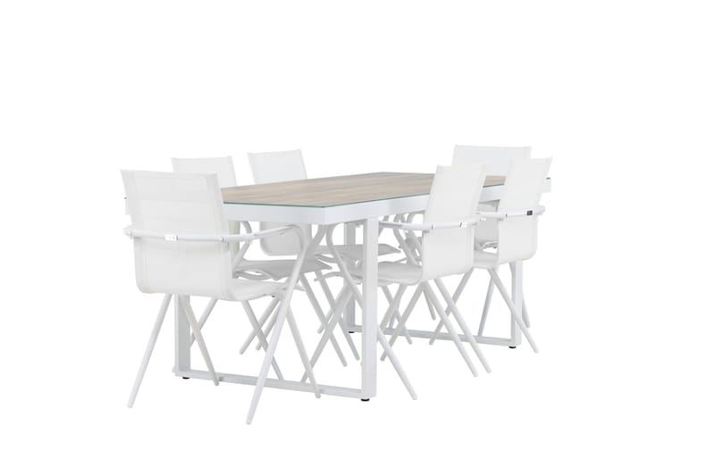 Merlo Matgrupp 200 cm + 6 st Alling Matstolar Vit - Utemöbler - Utegrupp - Matgrupp utomhus