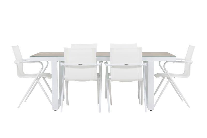 Merlo Matgrupp 200 cm + 6 st Alling Matstolar Vit - Utemöbler - Utegrupp - Matgrupp utomhus