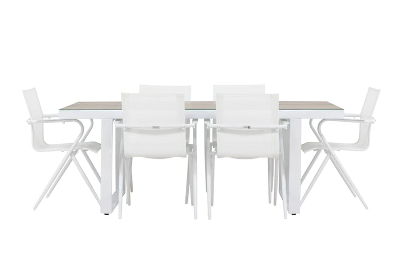 Merlo Matgrupp 200 cm + 6 st Alling Matstolar Vit - Utemöbler - Utegrupp - Matgrupp utomhus