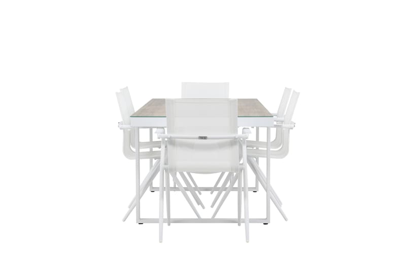 Merlo Matgrupp Utomhus 200 cm + 6 st Alling Matstolar Vit - Utemöbler - Utegrupp - Matgrupp utomhus