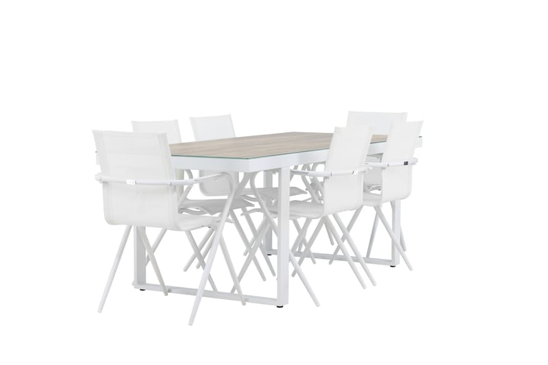 Merlo Matgrupp Utomhus 200 cm + 6 st Alling Matstolar Vit - Utemöbler - Utegrupp - Matgrupp utomhus