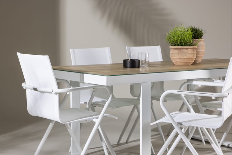 Merlo Matgrupp Utomhus 200 cm + 6 st Alling Matstolar Vit - Utemöbler - Utegrupp - Matgrupp utomhus