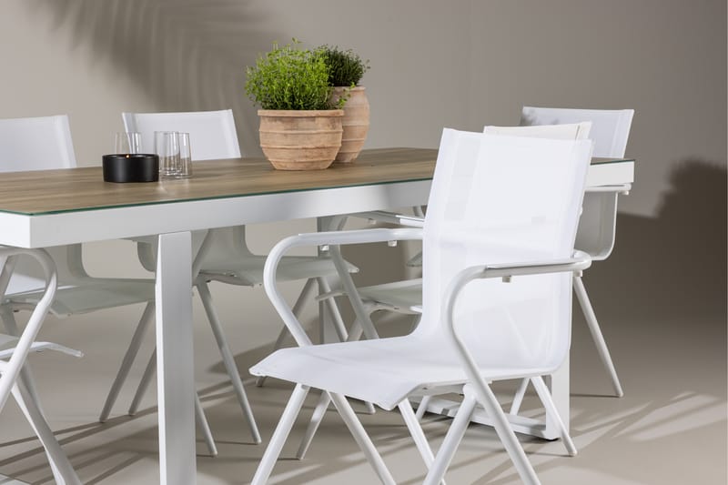 Merlo Matgrupp Utomhus 200 cm + 6 st Alling Matstolar Vit - Utemöbler - Utegrupp - Matgrupp utomhus