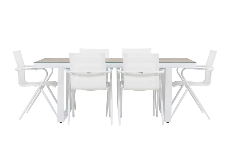 Merlo Matgrupp Utomhus 200 cm + 6 st Alling Matstolar Vit - Utemöbler - Utegrupp - Matgrupp utomhus