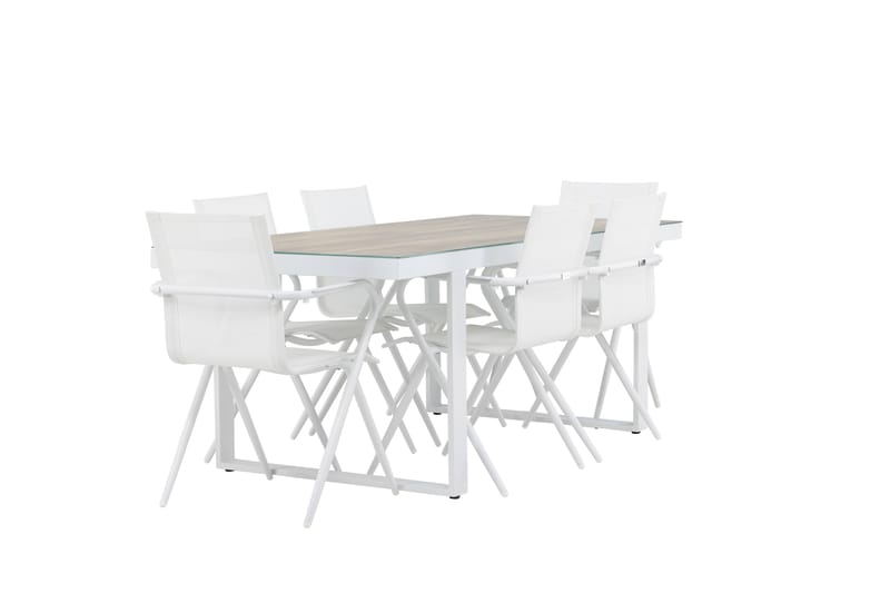 Merlo Matgrupp Utomhus 200 cm + 6 st Alling Matstolar Vit - Utemöbler - Utegrupp - Matgrupp utomhus