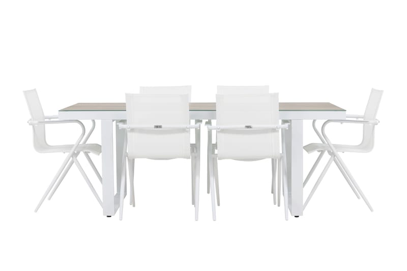 Merlo Matgrupp Utomhus 200 cm + 6 st Alling Matstolar Vit - Utemöbler - Utegrupp - Matgrupp utomhus