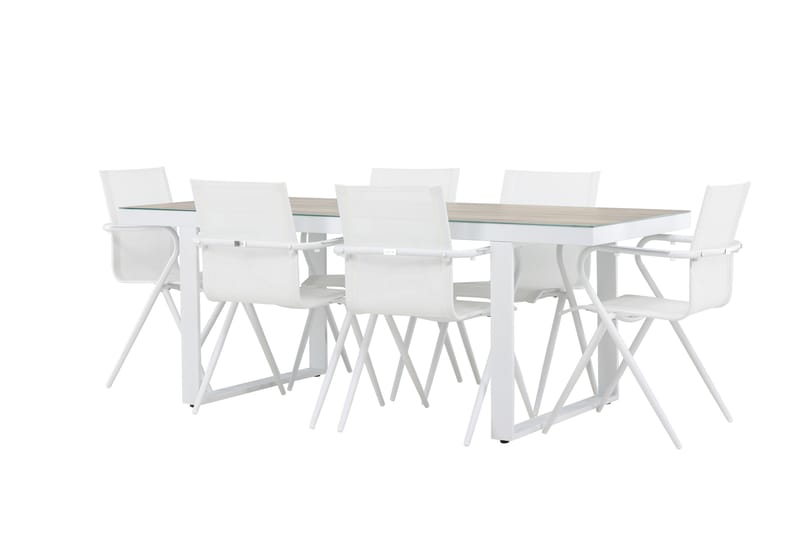 Merlo Matgrupp Utomhus 200 cm + 6 st Alling Matstolar Vit - Utemöbler - Utegrupp - Matgrupp utomhus