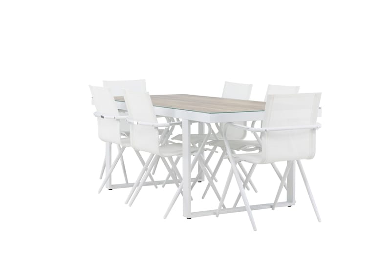 Merlo Matgrupp 200 cm + 6 st Alling Matstolar Vit - Utemöbler - Utegrupp - Matgrupp utomhus