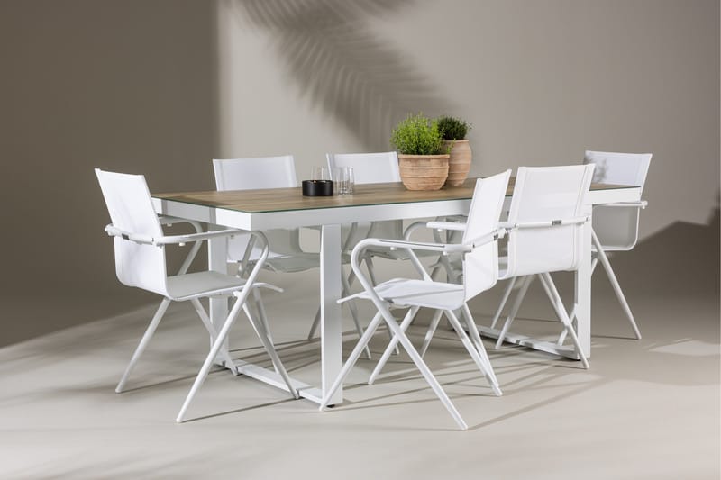 Merlo Matgrupp 200 cm + 6 st Alling Matstolar Vit - Utemöbler - Utegrupp - Matgrupp utomhus