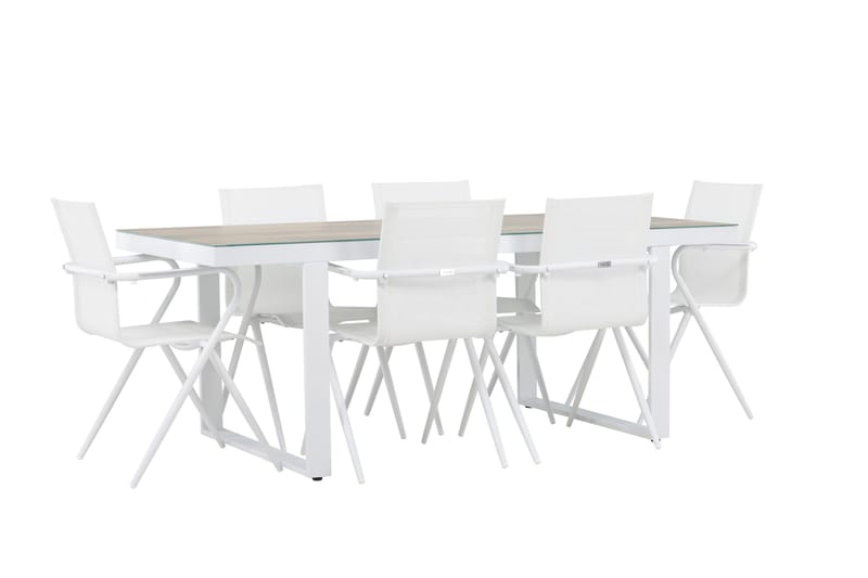Merlo Matgrupp 200 cm + 6 st Alling Matstolar Vit - Utemöbler - Utegrupp - Matgrupp utomhus