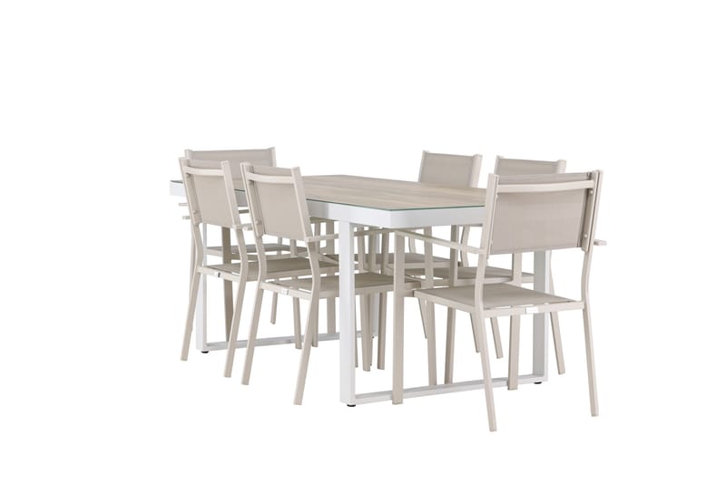 Merlo Matgrupp Utomhus 200 cm + 6 st Copacabana Matstolar Beige/Vit - Utemöbler - Utegrupp - Matgrupp utomhus