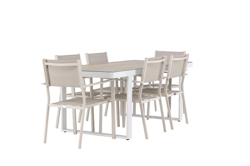 Merlo Matgrupp Utomhus 200 cm + 6 st Copacabana Matstolar Beige/Vit - Utemöbler - Utegrupp - Matgrupp utomhus