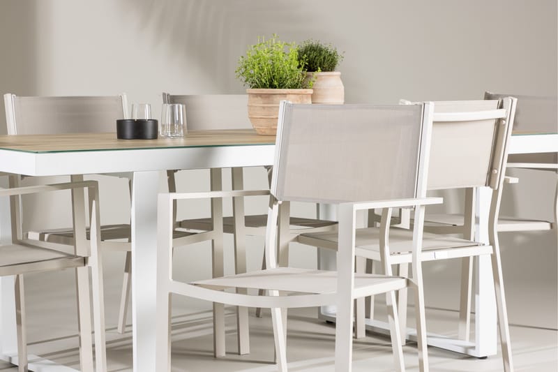 Merlo Matgrupp Utomhus 200 cm + 6 st Copacabana Matstolar Beige/Vit - Utemöbler - Utegrupp - Matgrupp utomhus