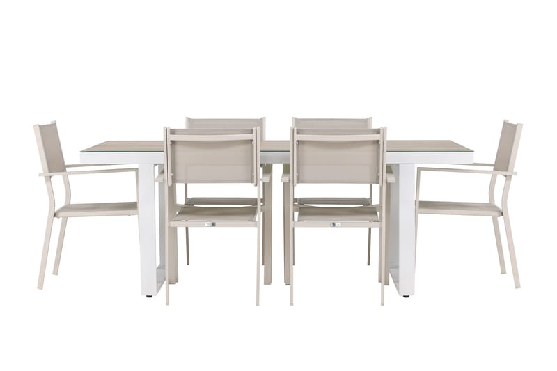 Merlo Matgrupp Utomhus 200 cm + 6 st Copacabana Matstolar Beige/Vit - Utemöbler - Utegrupp - Matgrupp utomhus