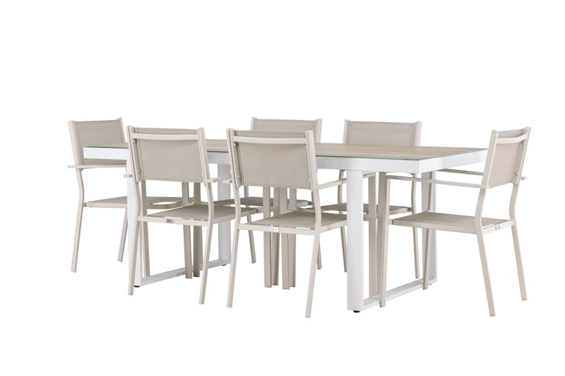 Merlo Matgrupp Utomhus 200 cm + 6 st Copacabana Matstolar Beige/Vit - Utemöbler - Utegrupp - Matgrupp utomhus