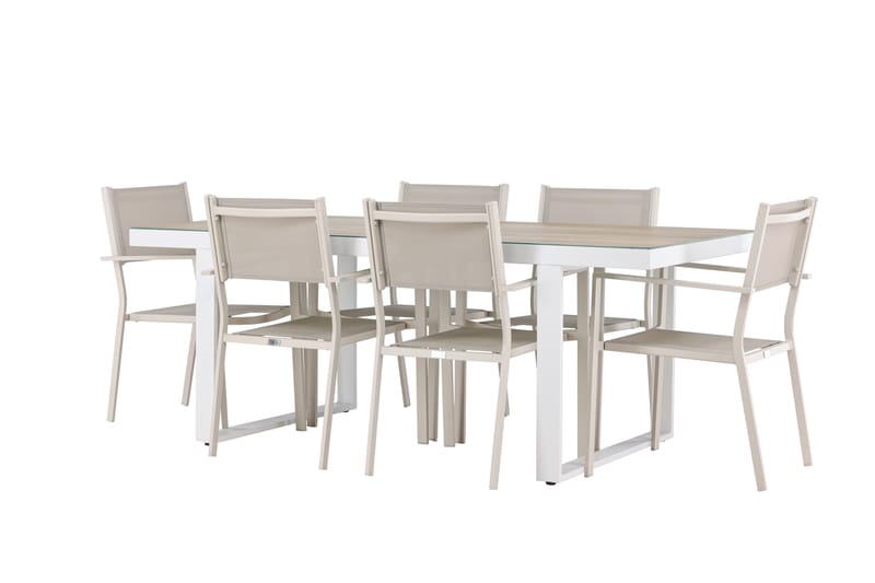 Merlo Matgrupp Utomhus 200 cm + 6 st Copacabana Matstolar Beige/Vit - Utemöbler - Utegrupp - Matgrupp utomhus