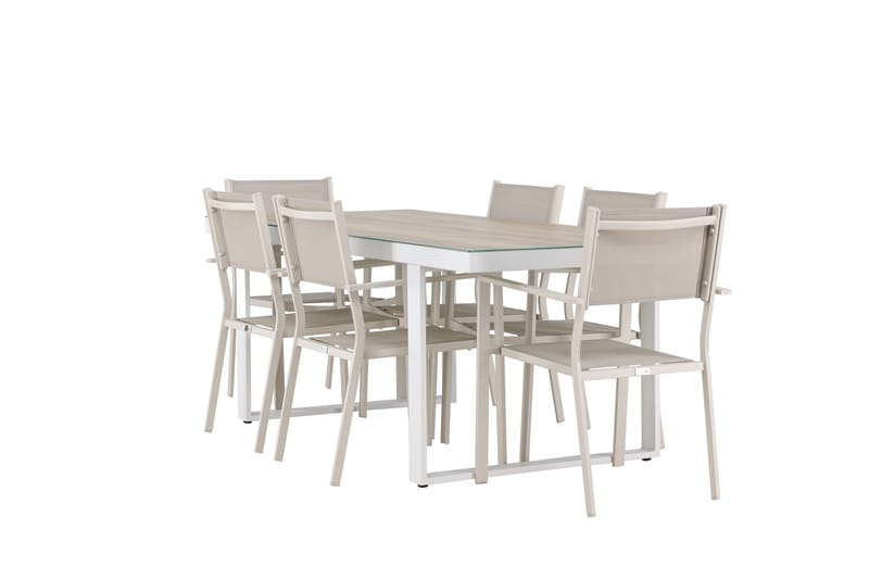 Merlo Matgrupp Utomhus 200 cm + 6 st Copacabana Matstolar Beige/Vit - Utemöbler - Utegrupp - Matgrupp utomhus