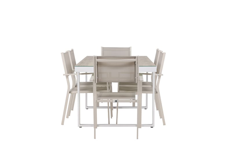 Merlo Matgrupp Utomhus 200 cm + 6 st Copacabana Matstolar Beige/Vit - Utemöbler - Utegrupp - Matgrupp utomhus