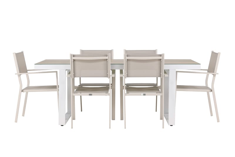 Merlo Matgrupp Utomhus 200 cm + 6 st Copacabana Matstolar Beige/Vit - Utemöbler - Utegrupp - Matgrupp utomhus