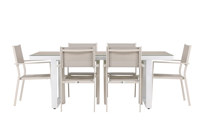 Merlo Matgrupp Utomhus 200 cm + 6 st Copacabana Matstolar Beige/Vit - Utemöbler - Utegrupp - Matgrupp utomhus