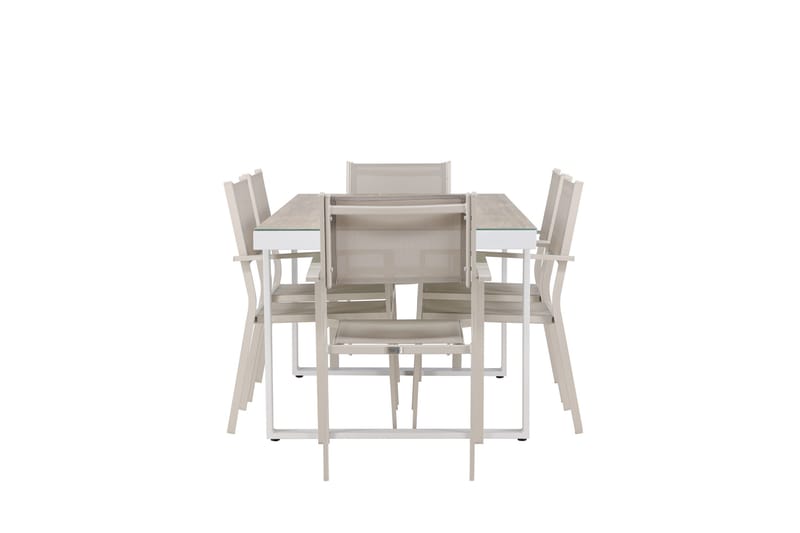 Merlo Matgrupp Utomhus 200 cm + 6 st Copacabana Matstolar Beige/Vit - Utemöbler - Utegrupp - Matgrupp utomhus