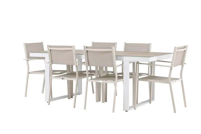 Merlo Matgrupp Utomhus 200 cm + 6 st Copacabana Matstolar Beige/Vit, undefined