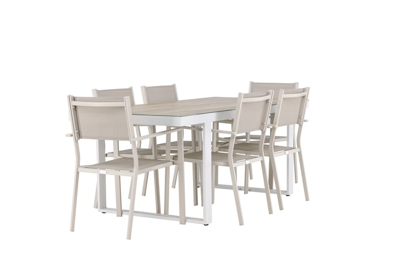 Merlo Matgrupp Utomhus 200 cm + 6 st Copacabana Matstolar Beige/Vit - Utemöbler - Utegrupp - Matgrupp utomhus
