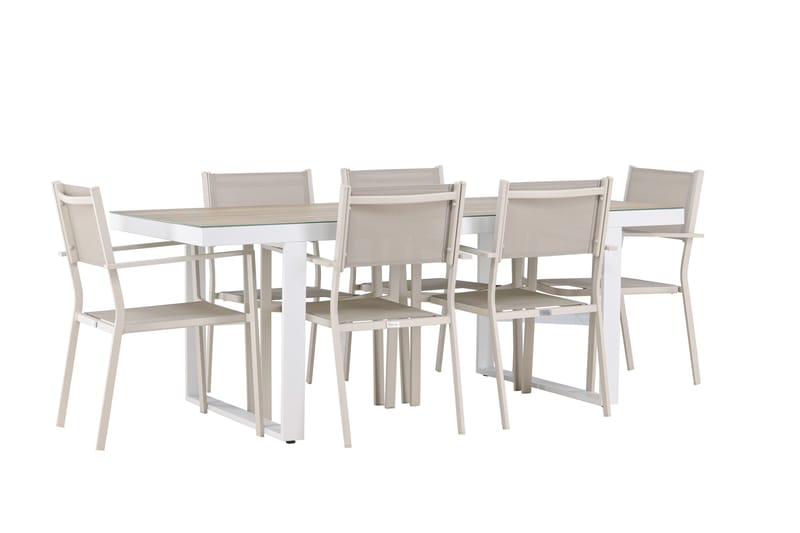 Merlo Matgrupp Utomhus 200 cm + 6 st Copacabana Matstolar Beige/Vit - Utemöbler - Utegrupp - Matgrupp utomhus
