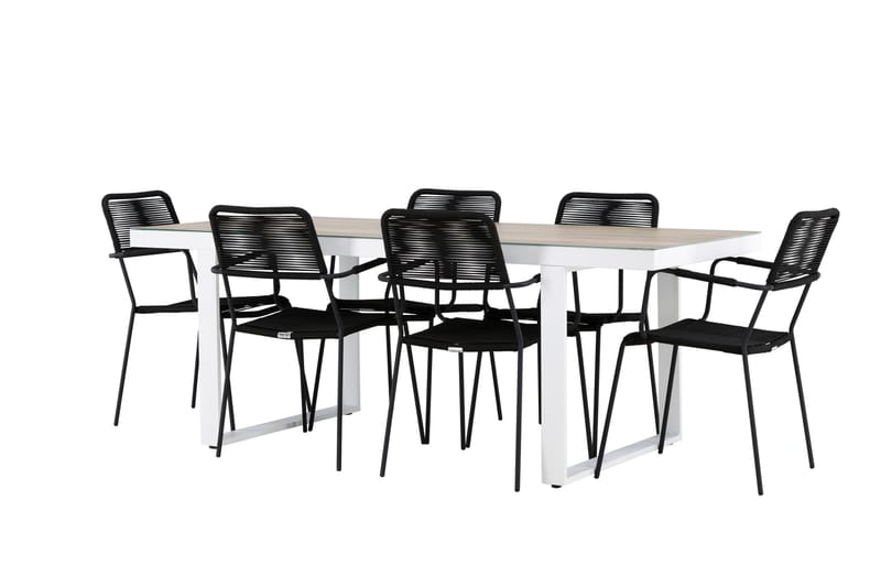 Merlo Matgrupp Utomhus 200 cm + 6 st Hochanas Matstolar Svart/Brun - Utemöbler - Utegrupp - Matgrupp utomhus