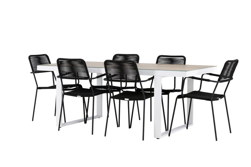 Merlo Matgrupp Utomhus 200 cm + 6 st Hochanas Matstolar Svart/Brun, undefined