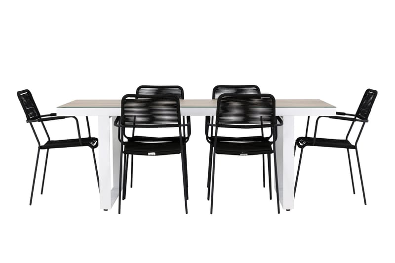 Merlo Matgrupp Utomhus 200 cm + 6 st Hochanas Matstolar Svart/Brun - Utemöbler - Utegrupp - Matgrupp utomhus