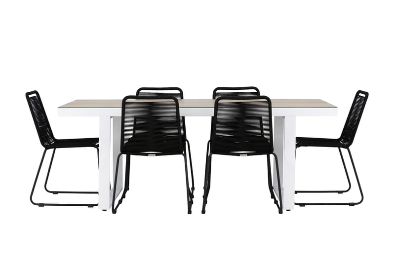 Merlo Matgrupp Utomhus 200 cm + 6 st Linero Matstolar Svart/Vit - Utemöbler - Utegrupp - Matgrupp utomhus