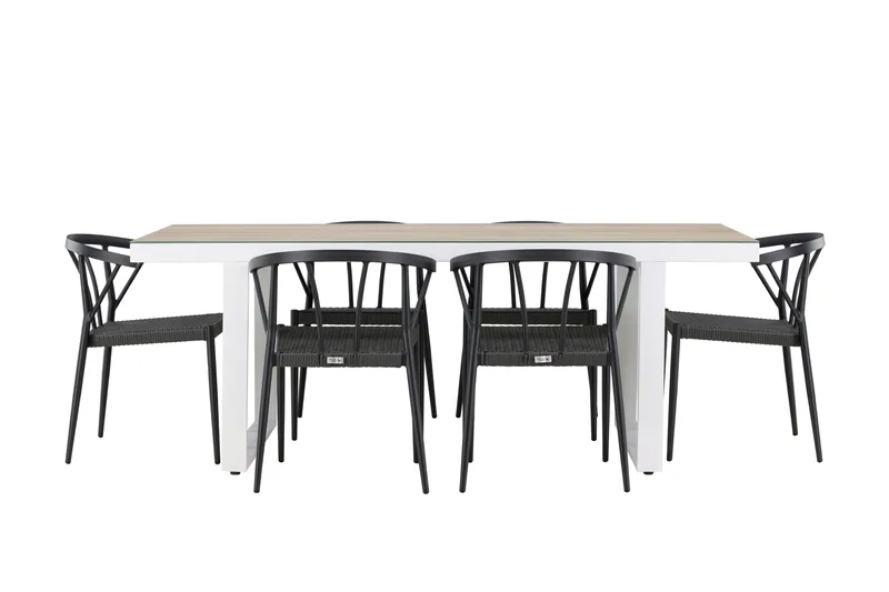 Merlo Matgrupp Utomhus 200 cm + 6 st Stina Matstolar Svart/Vit - Utemöbler - Utegrupp - Matgrupp utomhus