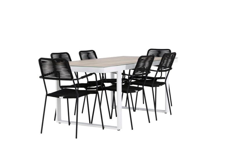 Merlo Matgrupp Utomhus + 6 Utestolar - Vit - Utemöbler - Utegrupp - Matgrupp utomhus