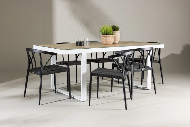 Merlo Matgrupp Utomhus + 6 Utestolar - Vit - Utemöbler - Utegrupp - Matgrupp utomhus