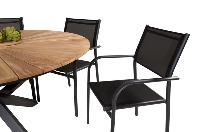 Mexico Matgrupp Rund Ø140cm + 6 Santorini Karmstolar Svart/b - Venture Home - Utemöbler - Utegrupp - Matgrupp utomhus