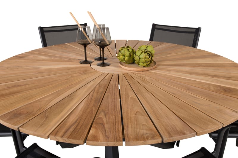 Mexico Matgrupp Rund Ø140cm + 6 Santorini Karmstolar Svart/b - Venture Home - Utemöbler - Utegrupp - Matgrupp utomhus