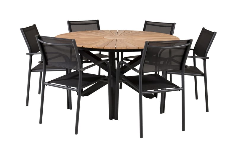 Mexico Matgrupp Rund Ø140cm + 6 Santorini Karmstolar Svart/b - Venture Home - Utemöbler - Utegrupp - Matgrupp utomhus