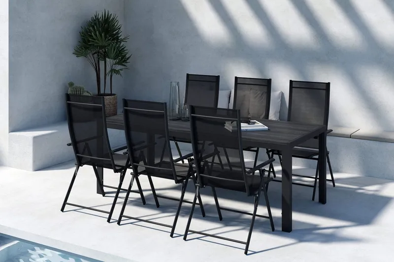 Mirko Matbord Utomhus 90x205 cm med 6 Levanzo Karmstol