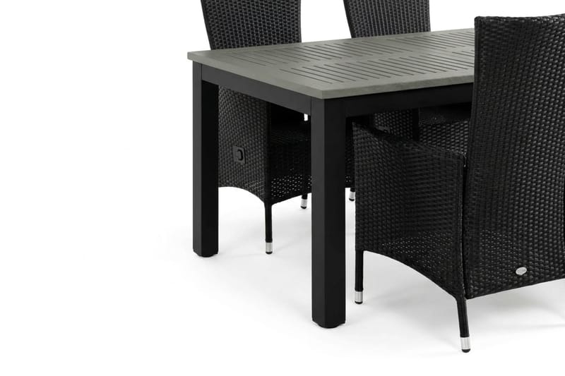 Monaco förlängningsbar matgrupp utomhus inkl. iläggskiva 150-250 cm med 4 Jenny ställbar matstol - Svart/Grå - Utemöbler - Utegrupp - Matgrupp utomhus