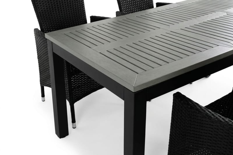 Monaco förlängningsbar matgrupp utomhus inkl. iläggskiva 150-250 cm med 6 Jenny ställbar matstol - Svart/Grå - Utemöbler - Utegrupp - Matgrupp utomhus