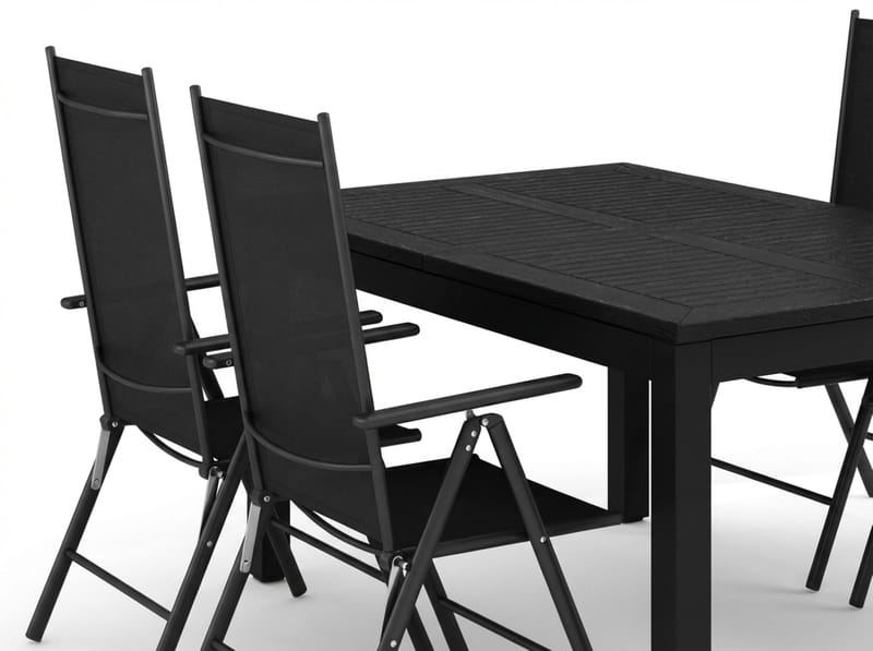 Monaco utomhus matgrupp förlängningsbart 150-250x90 med 4 Maggie positionsstolar - Svart/Grå - Utemöbler - Utegrupp - Matgrupp utomhus