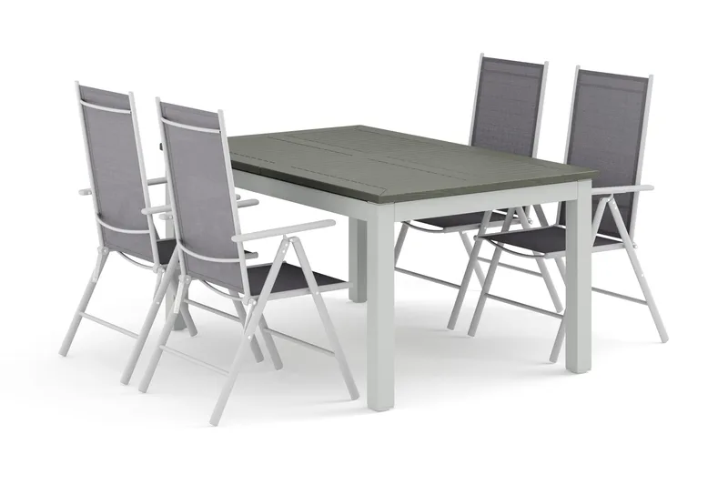 Monaco utomhus matgrupp förlängningsbart 150-250x90 med 4 Maggie positionsstolar - Vit/Grå - Utemöbler - Utegrupp - Matgrupp utomhus