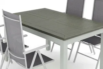 Monaco utomhus matgrupp förlängningsbart 150-250x90 med 4 Maggie positionsstolar - Vit/Grå - Utemöbler - Utegrupp - Matgrupp utomhus