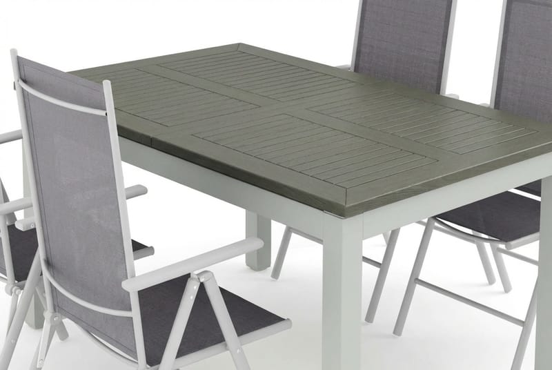 Monaco utomhus matgrupp förlängningsbart 150-250x90 med 4 Maggie positionsstolar - Vit/Grå - Utemöbler - Utegrupp - Matgrupp utomhus