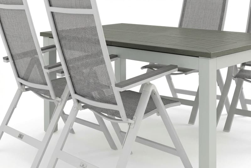 Monaco utomhus matgrupp förlängningsbart 150-250x90 med 4 Monaco Light positionsstolar - Vit/Grå - Utemöbler - Utegrupp - Matgrupp utomhus