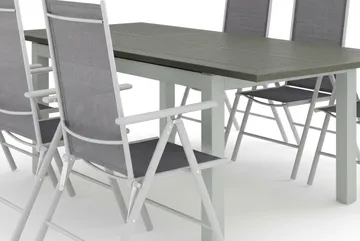 Monaco utomhus matgrupp förlängningsbart 150-250x90 med 6 Maggie positionsstolar - Vit/Grå - Utemöbler - Utegrupp - Matgrupp utomhus