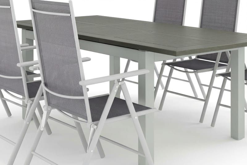 Monaco utomhus matgrupp förlängningsbart 150-250x90 med 6 Maggie positionsstolar - Vit/Grå - Utemöbler - Utegrupp - Matgrupp utomhus